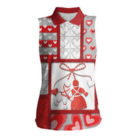 Personalized Romania Valentine's Day Women Sleeveless Polo Shirt Martenitsi With Hearts Knitting Effect