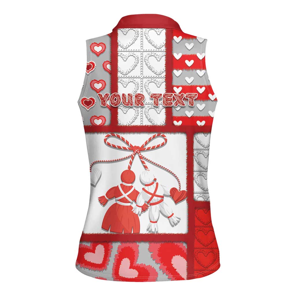 Personalized Romania Valentine's Day Women Sleeveless Polo Shirt Martenitsi With Hearts Knitting Effect