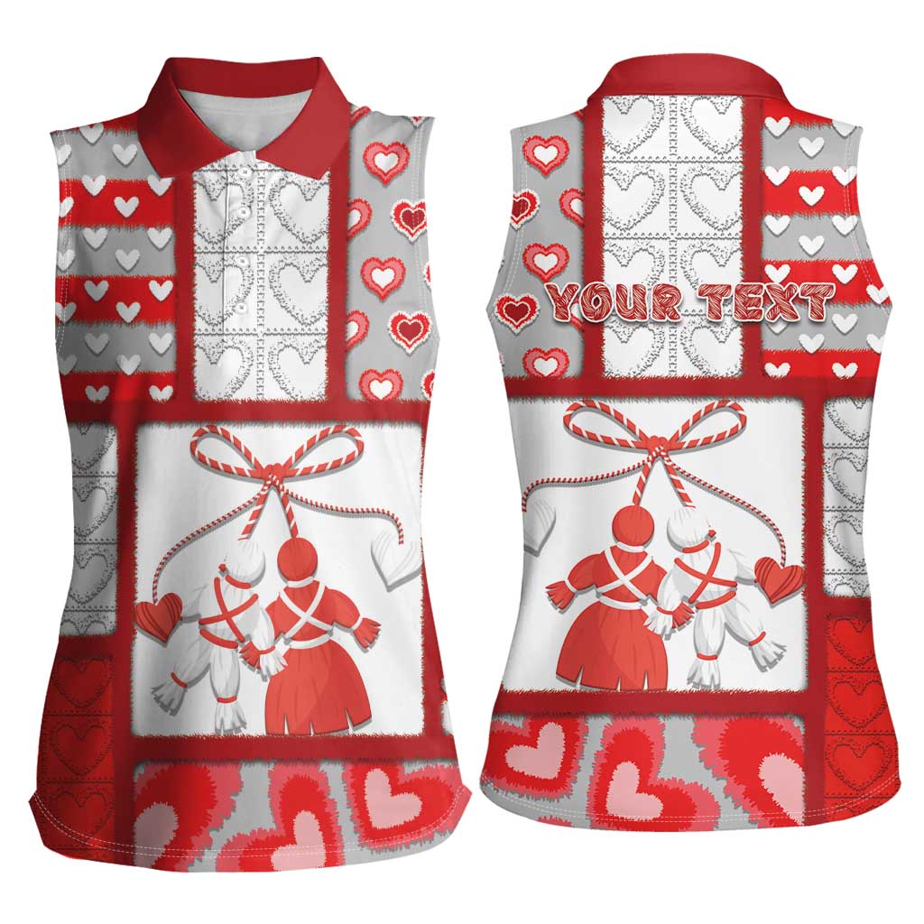 Personalized Romania Valentine's Day Women Sleeveless Polo Shirt Martenitsi With Hearts Knitting Effect