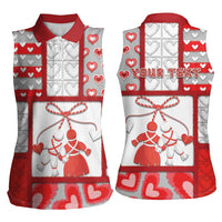 Personalized Romania Valentine's Day Women Sleeveless Polo Shirt Martenitsi With Hearts Knitting Effect