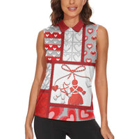 Personalized Romania Valentine's Day Women Sleeveless Polo Shirt Martenitsi With Hearts Knitting Effect