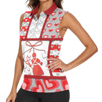 Personalized Romania Valentine's Day Women Sleeveless Polo Shirt Martenitsi With Hearts Knitting Effect