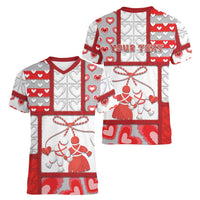 Personalized Romania Valentine's Day Women V-Neck T-Shirt Martenitsi With Hearts Knitting Effect