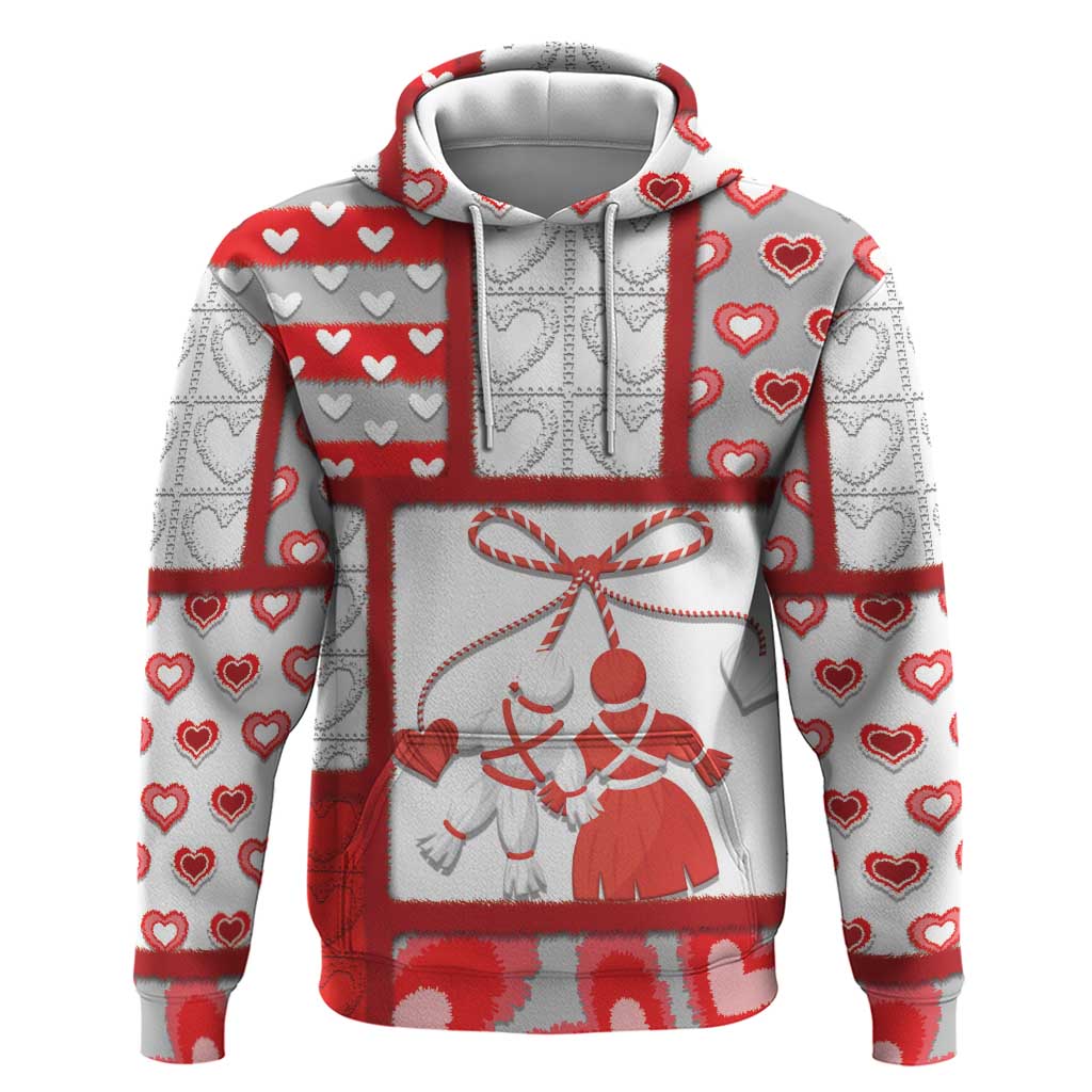 Personalized Romania Valentine's Day Zip Hoodie Martenitsi With Hearts Knitting Effect