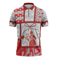 Personalized Romania Valentine's Day Zipper Polo Shirt Martenitsi With Hearts Knitting Effect