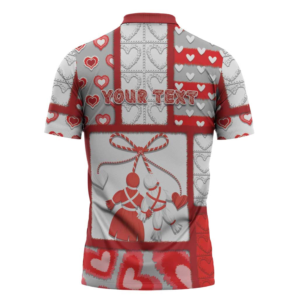 Personalized Romania Valentine's Day Zipper Polo Shirt Martenitsi With Hearts Knitting Effect
