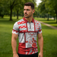 Personalized Romania Valentine's Day Zipper Polo Shirt Martenitsi With Hearts Knitting Effect