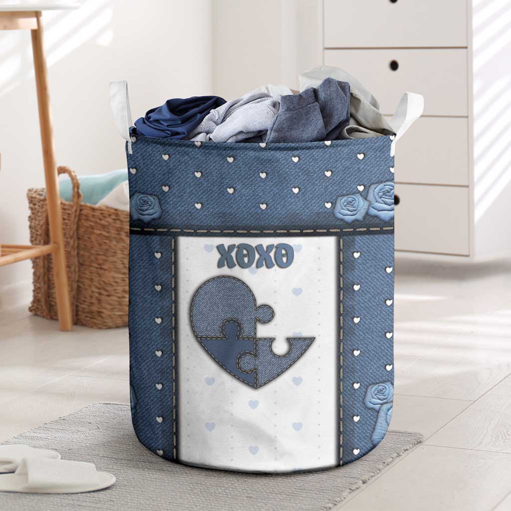 XOXO Valentine's Day Laundry Basket Pieces Of The Heart Old Denim Fabric Effect