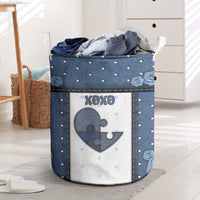 XOXO Valentine's Day Laundry Basket Pieces Of The Heart Old Denim Fabric Effect