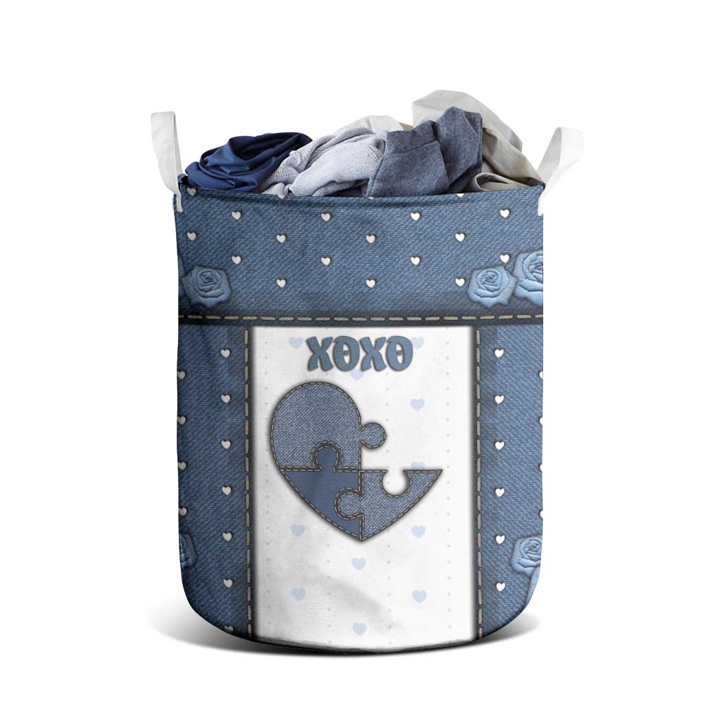 XOXO Valentine's Day Laundry Basket Pieces Of The Heart Old Denim Fabric Effect