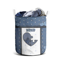 XOXO Valentine's Day Laundry Basket Pieces Of The Heart Old Denim Fabric Effect