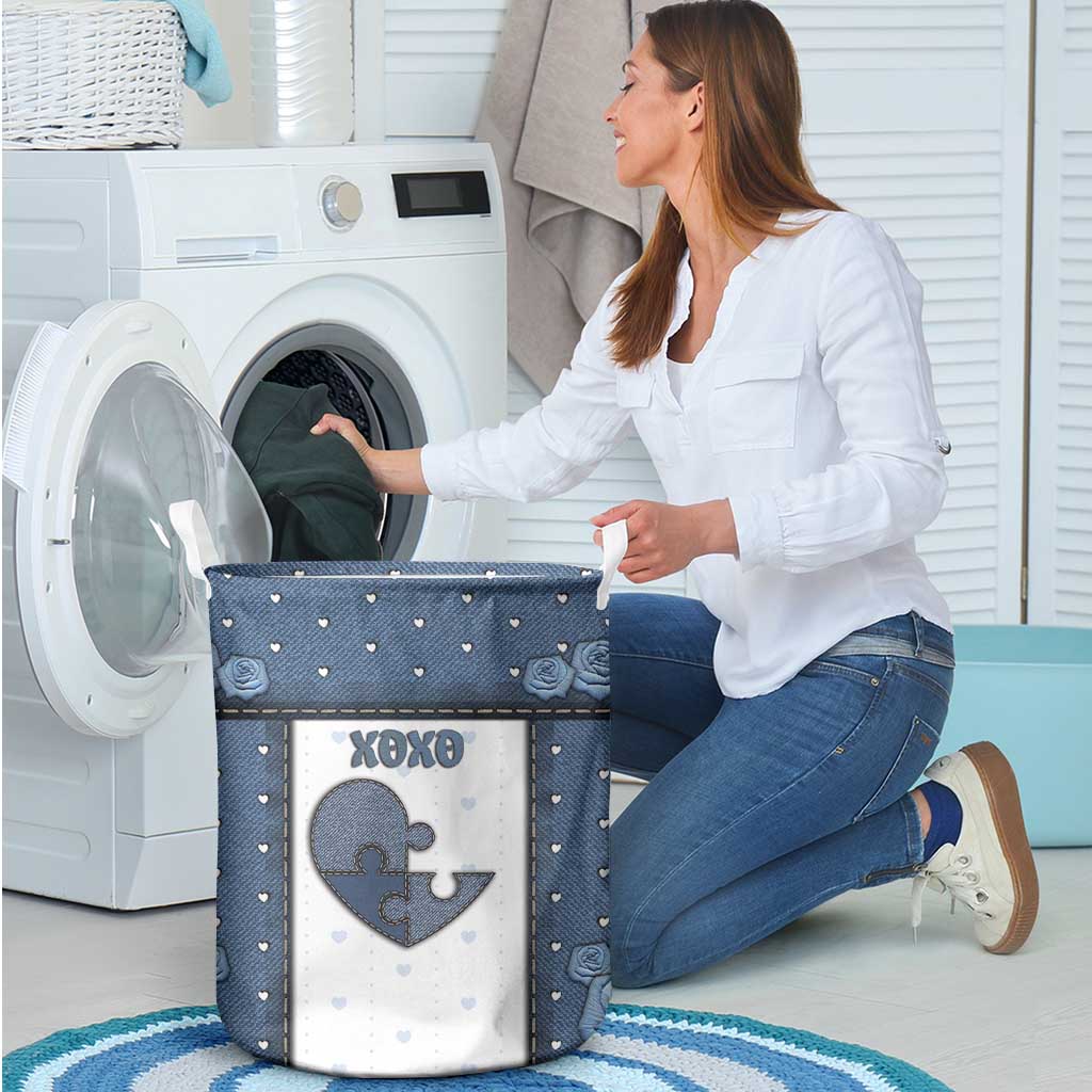 XOXO Valentine's Day Laundry Basket Pieces Of The Heart Old Denim Fabric Effect