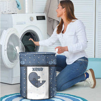 XOXO Valentine's Day Laundry Basket Pieces Of The Heart Old Denim Fabric Effect