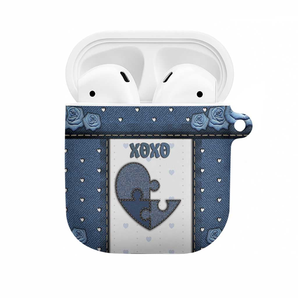 XOXO Valentine's Day AirPods Case Pieces Of The Heart Old Denim Fabric Effect