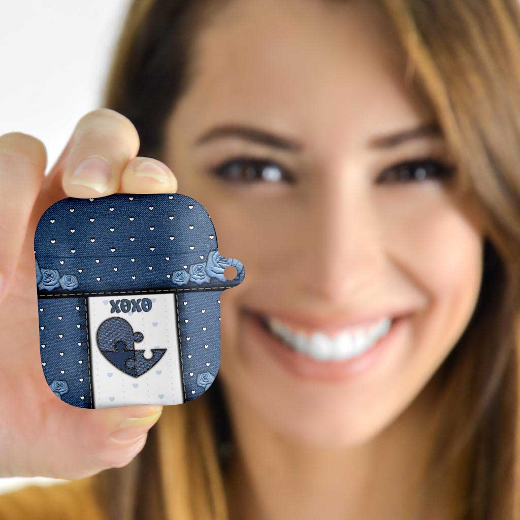 XOXO Valentine's Day AirPods Case Pieces Of The Heart Old Denim Fabric Effect