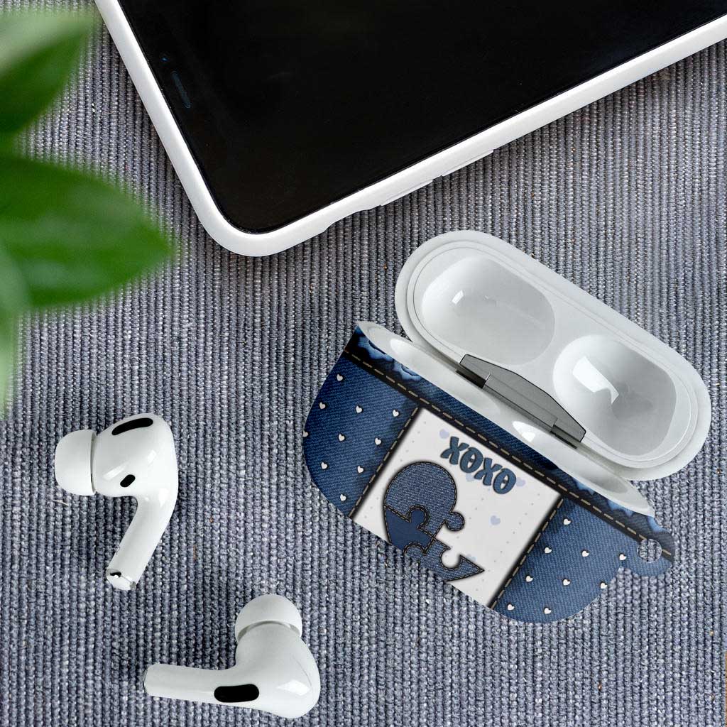 XOXO Valentine's Day AirPods Case Pieces Of The Heart Old Denim Fabric Effect