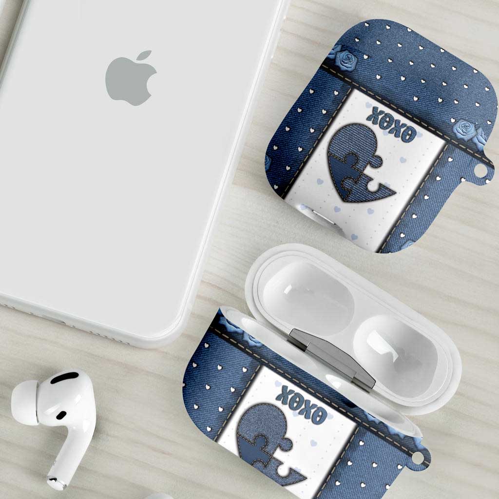 XOXO Valentine's Day AirPods Case Pieces Of The Heart Old Denim Fabric Effect