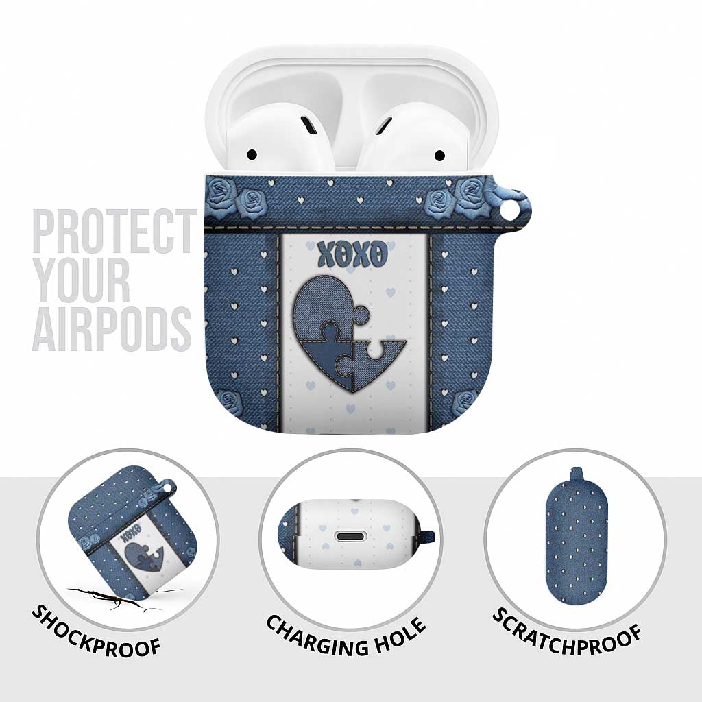 XOXO Valentine's Day AirPods Case Pieces Of The Heart Old Denim Fabric Effect