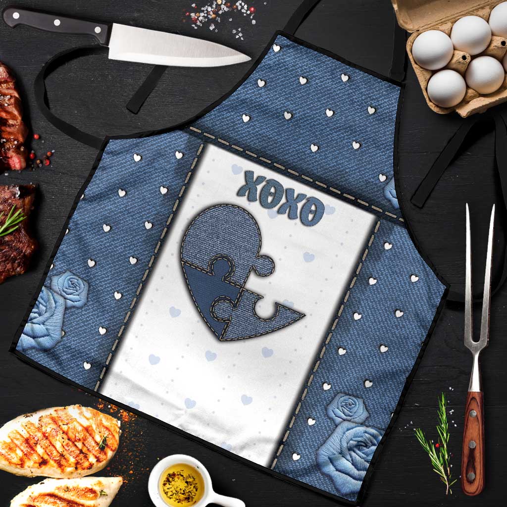 XOXO Valentine's Day Apron Pieces Of The Heart Old Denim Fabric Effect