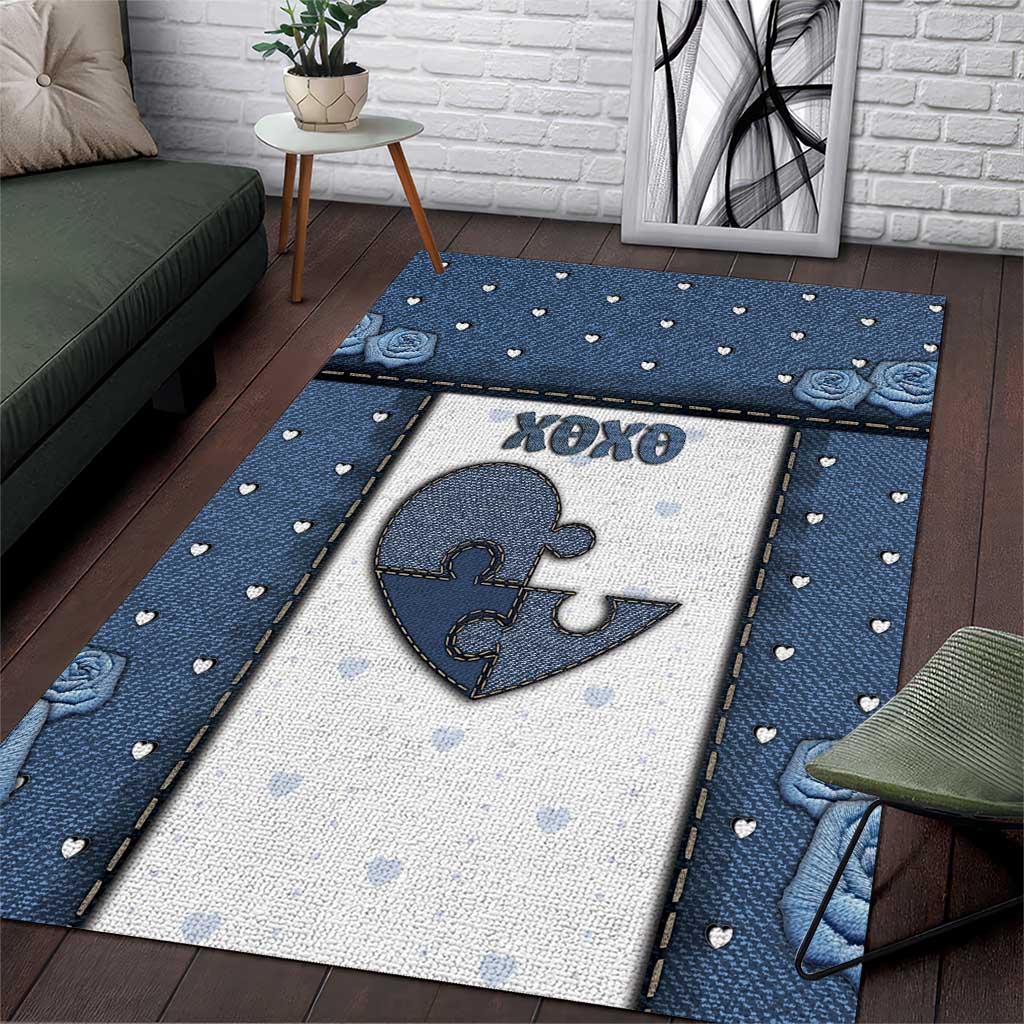 XOXO Valentine's Day Area Rug Pieces Of The Heart Old Denim Fabric Effect