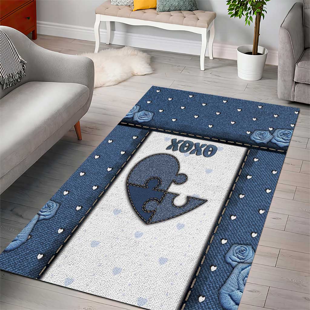 XOXO Valentine's Day Area Rug Pieces Of The Heart Old Denim Fabric Effect