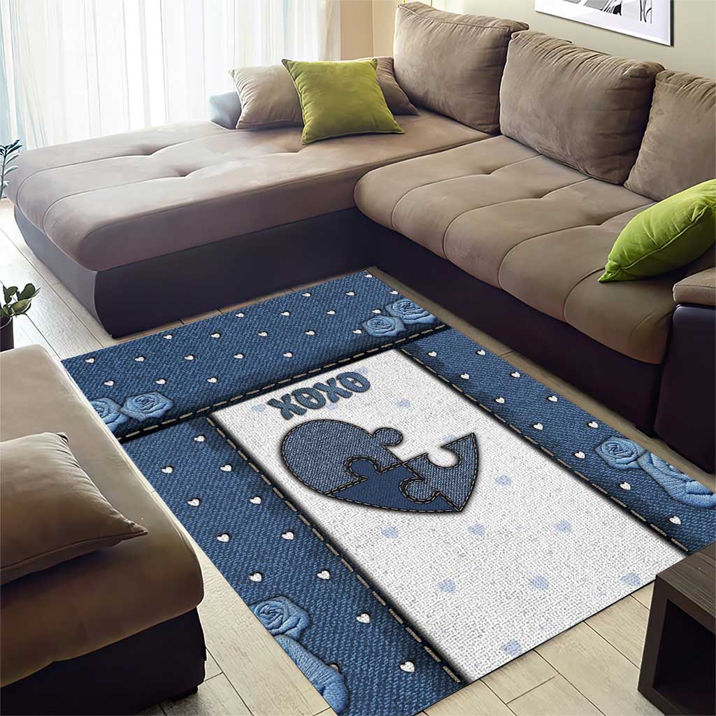 XOXO Valentine's Day Area Rug Pieces Of The Heart Old Denim Fabric Effect