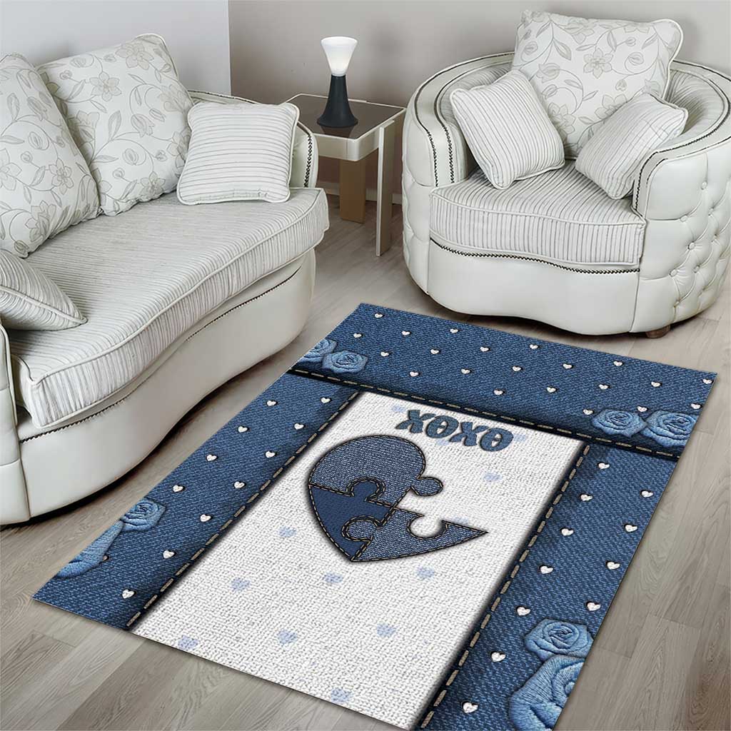 XOXO Valentine's Day Area Rug Pieces Of The Heart Old Denim Fabric Effect