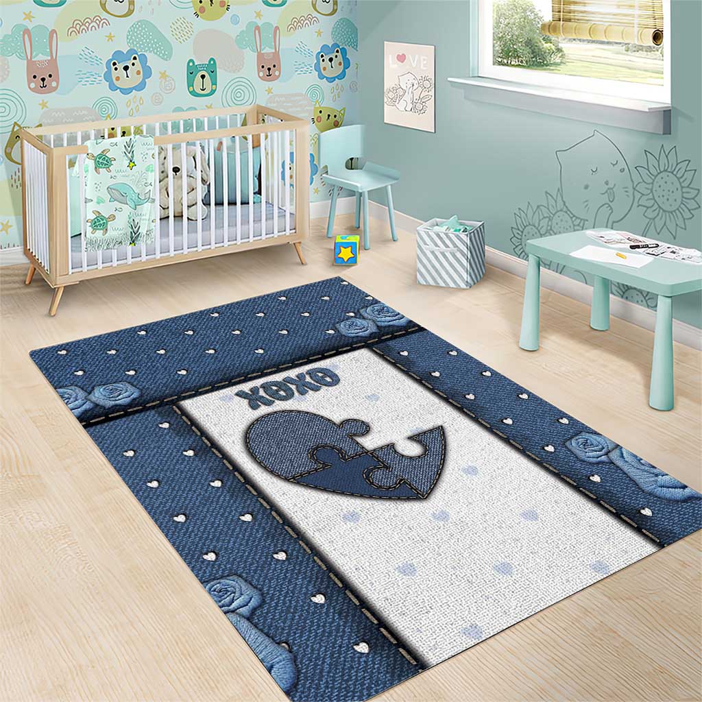 XOXO Valentine's Day Area Rug Pieces Of The Heart Old Denim Fabric Effect