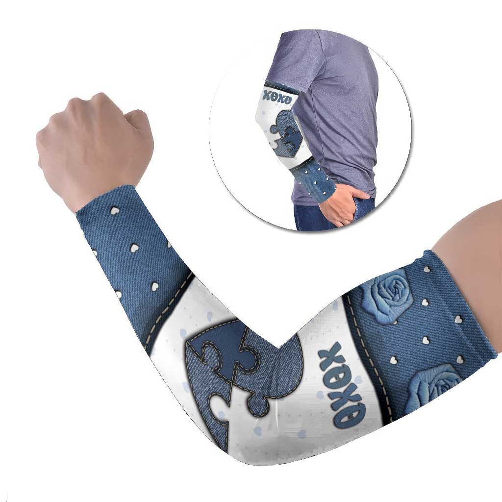 Personalized XOXO Valentine's Day Arm Sleeves Pieces Of The Heart Old Denim Fabric Effect