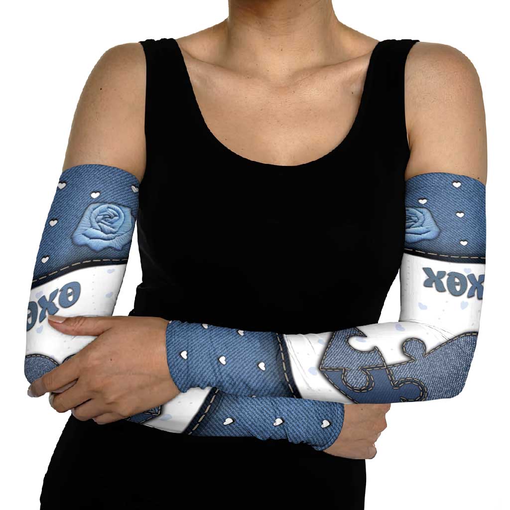 Personalized XOXO Valentine's Day Arm Sleeves Pieces Of The Heart Old Denim Fabric Effect