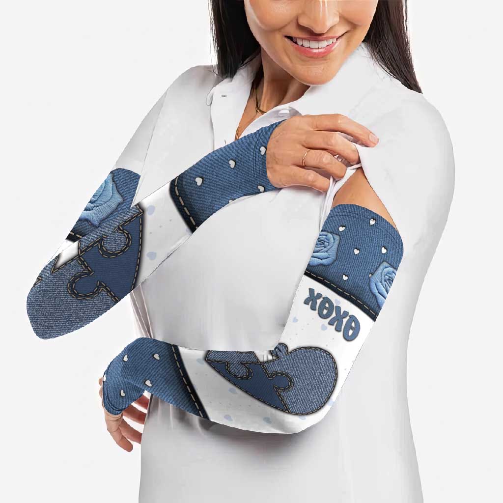 Personalized XOXO Valentine's Day Arm Sleeves Pieces Of The Heart Old Denim Fabric Effect
