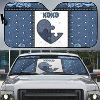 XOXO Valentine's Day Auto Sun Shade Pieces Of The Heart Old Denim Fabric Effect