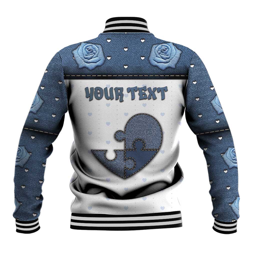 Personalized XOXO Valentine's Day Baseball Jacket Pieces Of The Heart Old Denim Fabric Effect