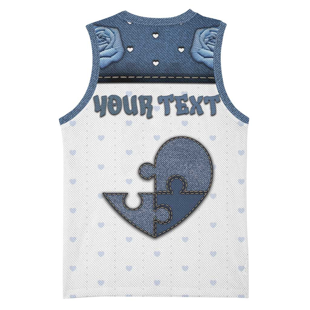 Personalized XOXO Valentine's Day Basketball Jersey Pieces Of The Heart Old Denim Fabric Effect