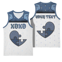 Personalized XOXO Valentine's Day Basketball Jersey Pieces Of The Heart Old Denim Fabric Effect