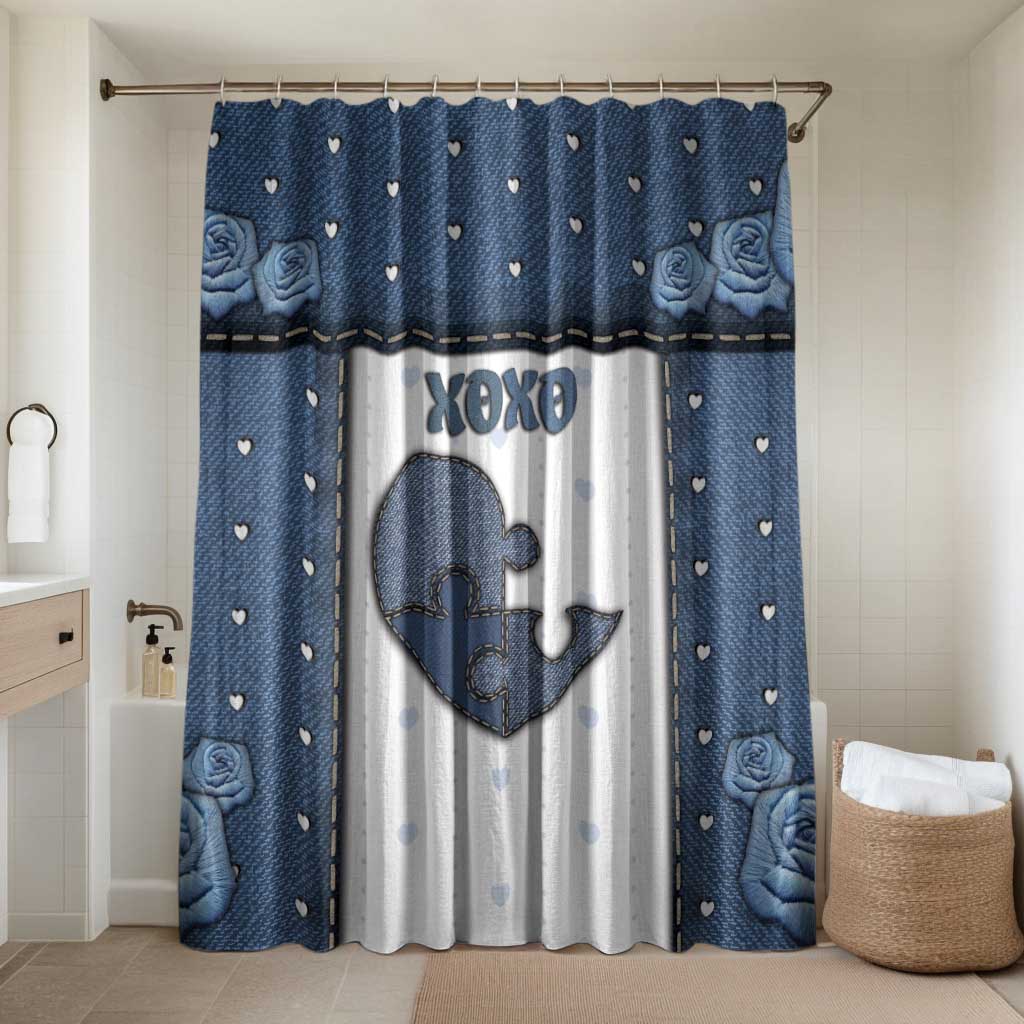 XOXO Valentine's Day Bathroom Set Pieces Of The Heart Old Denim Fabric Effect