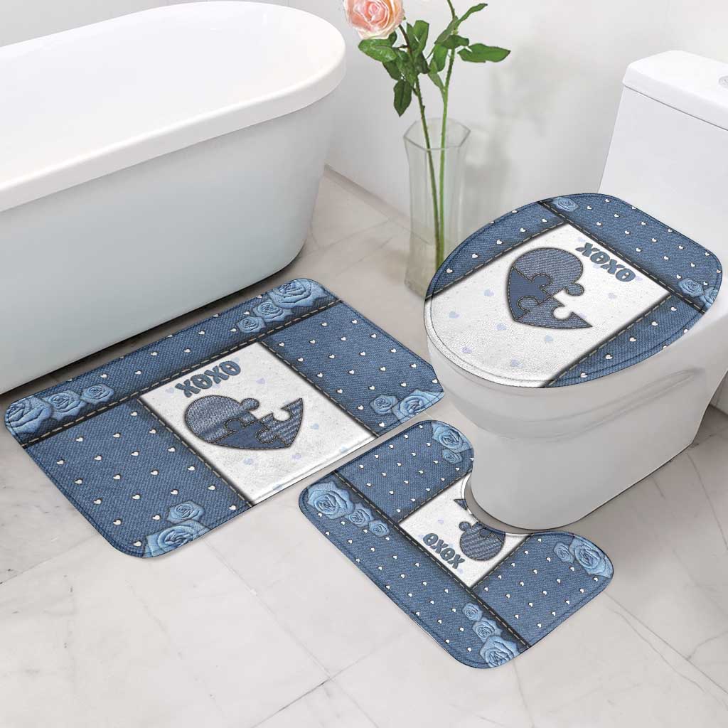 XOXO Valentine's Day Bathroom Set Pieces Of The Heart Old Denim Fabric Effect