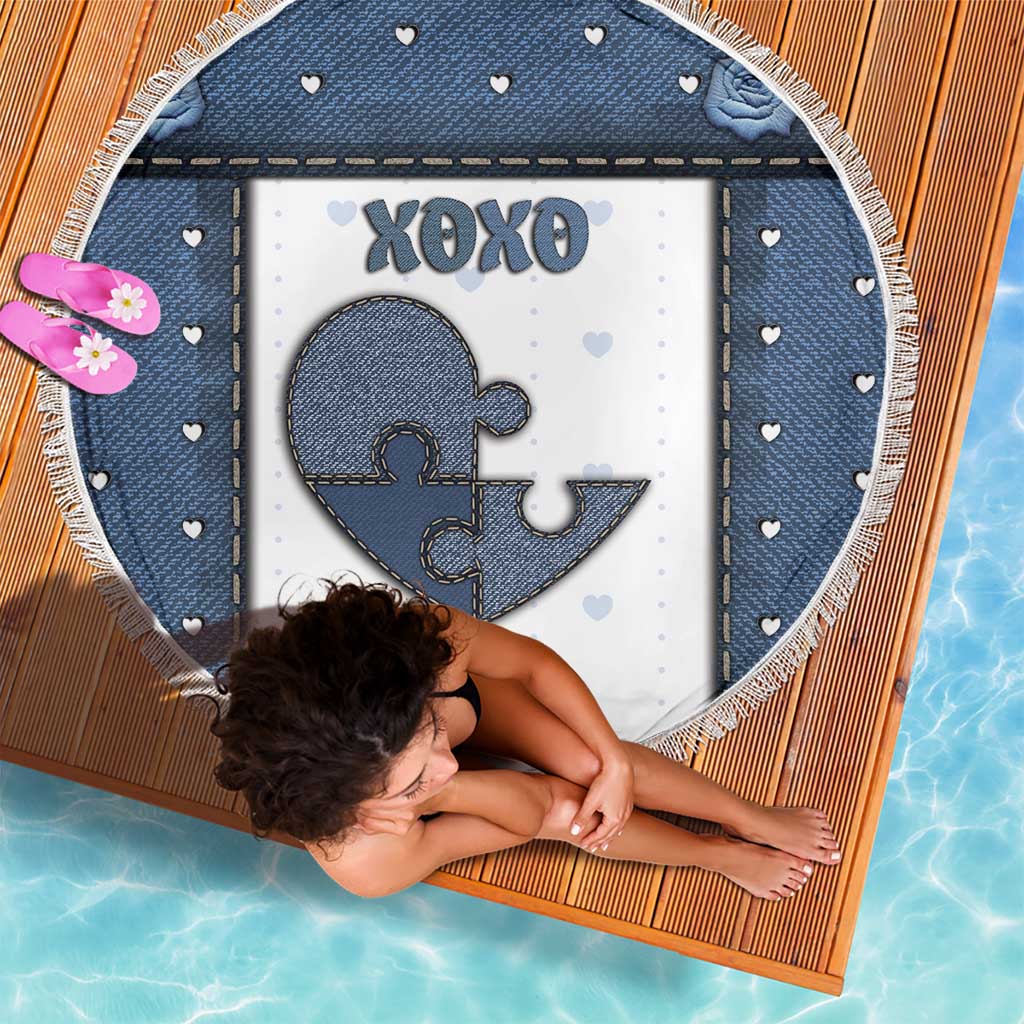 XOXO Valentine's Day Beach Blanket Pieces Of The Heart Old Denim Fabric Effect