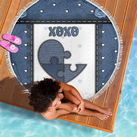 XOXO Valentine's Day Beach Blanket Pieces Of The Heart Old Denim Fabric Effect