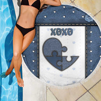XOXO Valentine's Day Beach Blanket Pieces Of The Heart Old Denim Fabric Effect