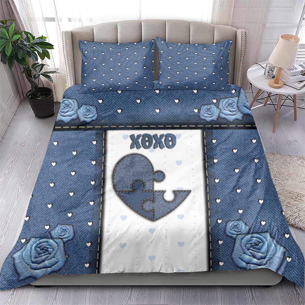 XOXO Valentine's Day Bedding Set Pieces Of The Heart Old Denim Fabric Effect