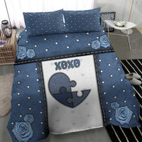 XOXO Valentine's Day Bedding Set Pieces Of The Heart Old Denim Fabric Effect