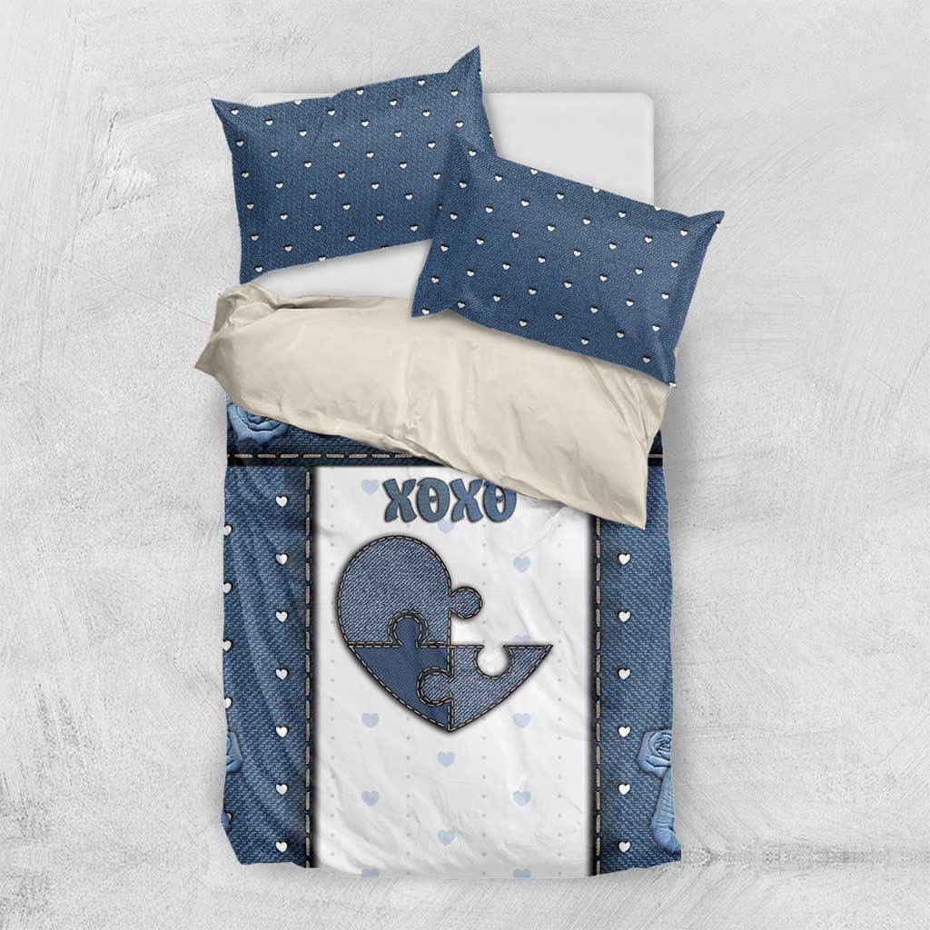 XOXO Valentine's Day Bedding Set Pieces Of The Heart Old Denim Fabric Effect
