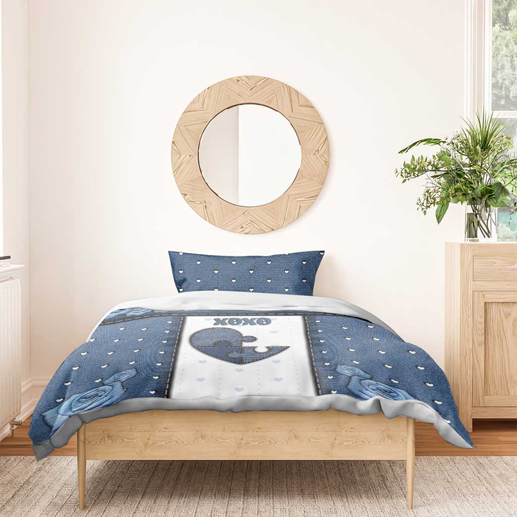 XOXO Valentine's Day Bedding Set Pieces Of The Heart Old Denim Fabric Effect