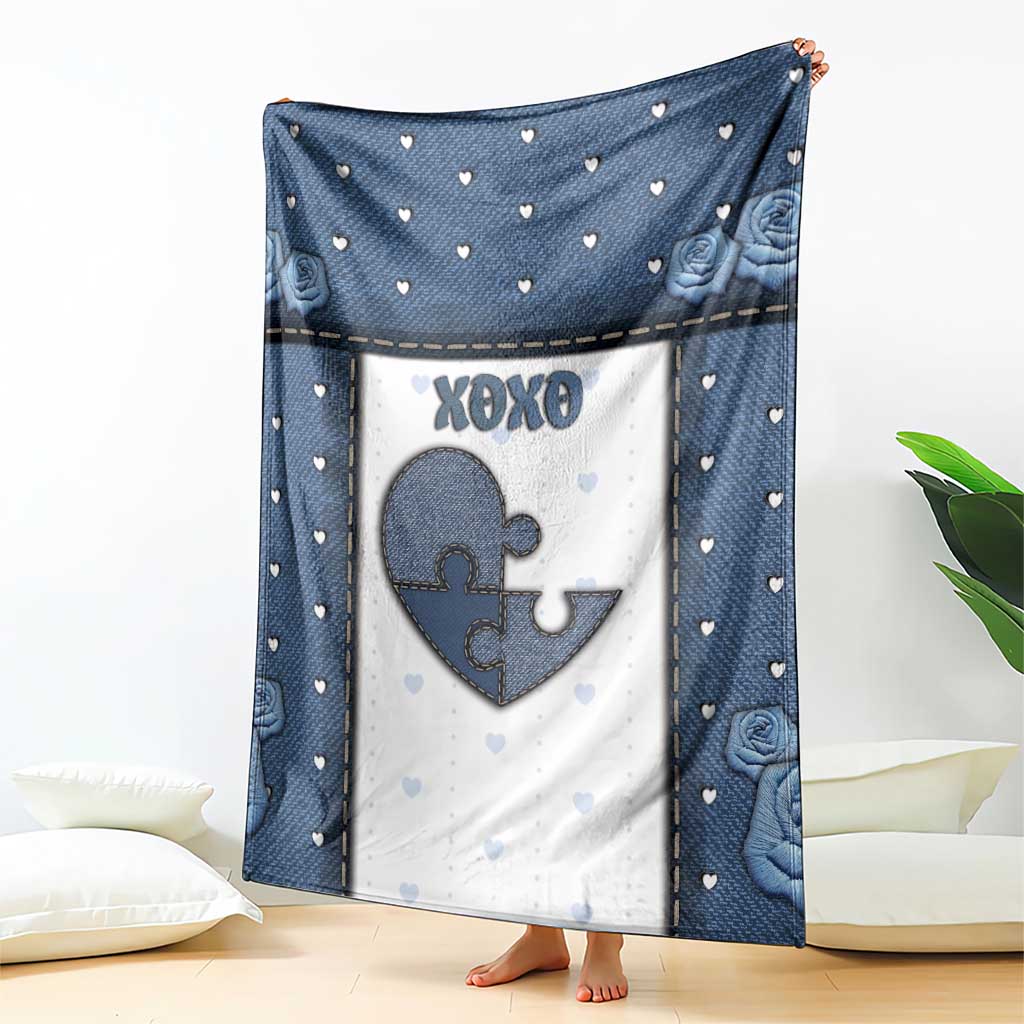 XOXO Valentine's Day Blanket Pieces Of The Heart Old Denim Fabric Effect