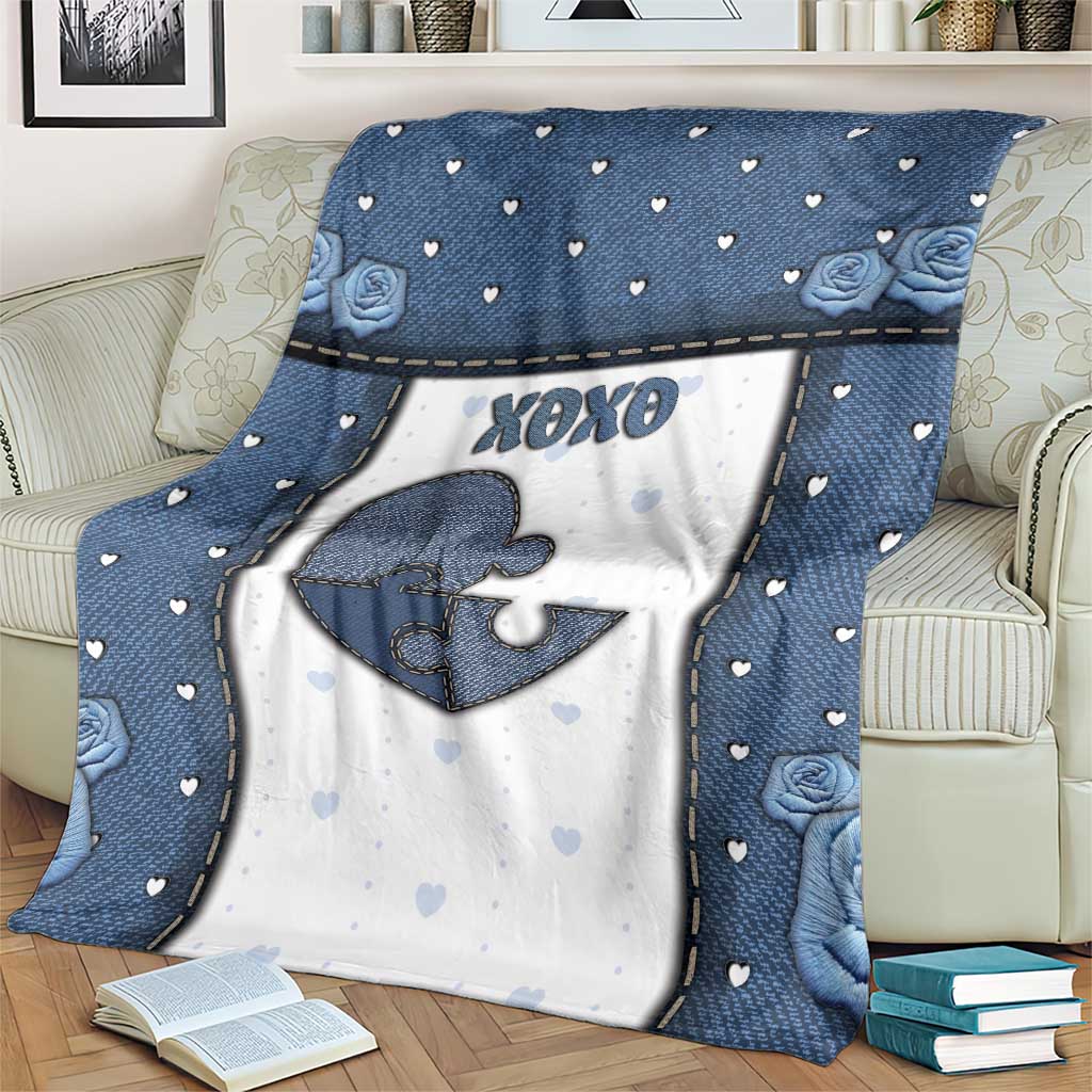 XOXO Valentine's Day Blanket Pieces Of The Heart Old Denim Fabric Effect