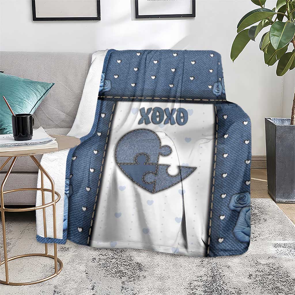 XOXO Valentine's Day Blanket Pieces Of The Heart Old Denim Fabric Effect
