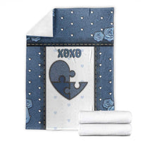 XOXO Valentine's Day Blanket Pieces Of The Heart Old Denim Fabric Effect