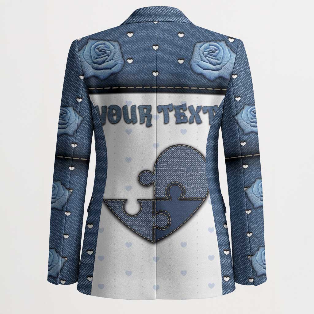 Personalized XOXO Valentine's Day Blazer Pieces Of The Heart Old Denim Fabric Effect
