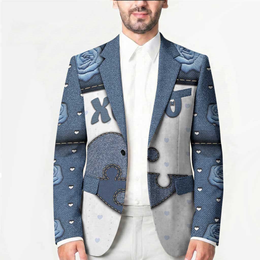 Personalized XOXO Valentine's Day Blazer Pieces Of The Heart Old Denim Fabric Effect